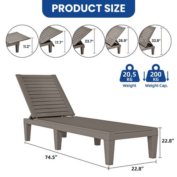 dimension image slide 10 of 15, Outdoor Chaise Lounge Chairs (Set of 2) with Adjustable Backrest
