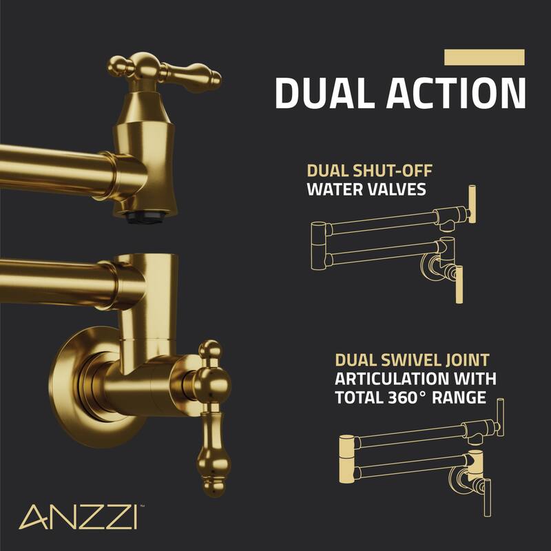 Marca 360-Degree 24" Wall Mounted Pot Filler with Dual Swivel in Brushed Gold
