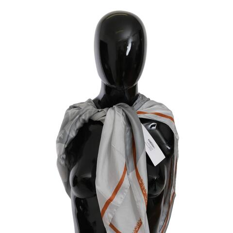Costume National Gray Orange Silk Floral Foulard Wrap Women's Scarf - one-size