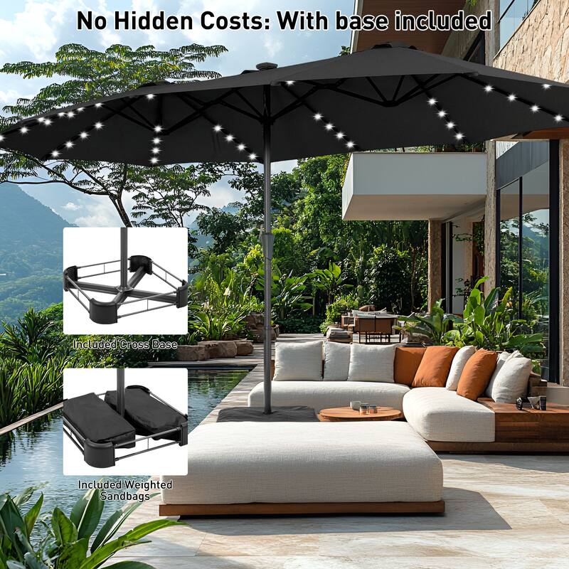 Autlaycil 15 ft Patio Umbrella with Base & 48 LED lights for Outdoor Umbrella