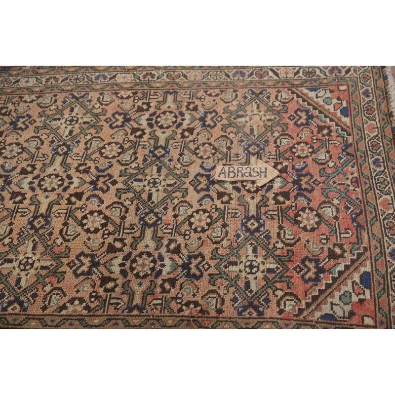 Hand Knotted Oriental 100% Wool Carpet Traditional Geometric Peach Hamedan Runner Rug - 11' 3'' X 3' 6''