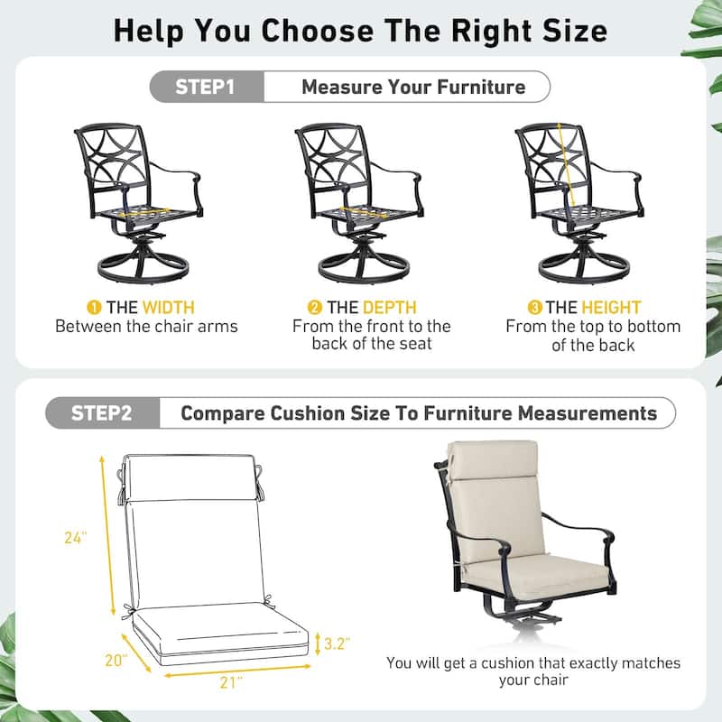 Aoodor Outdoor High Back Dining Chair Cushion Set, 44"x21"x3.2", Set of 4 - 44"x21"x3.2"