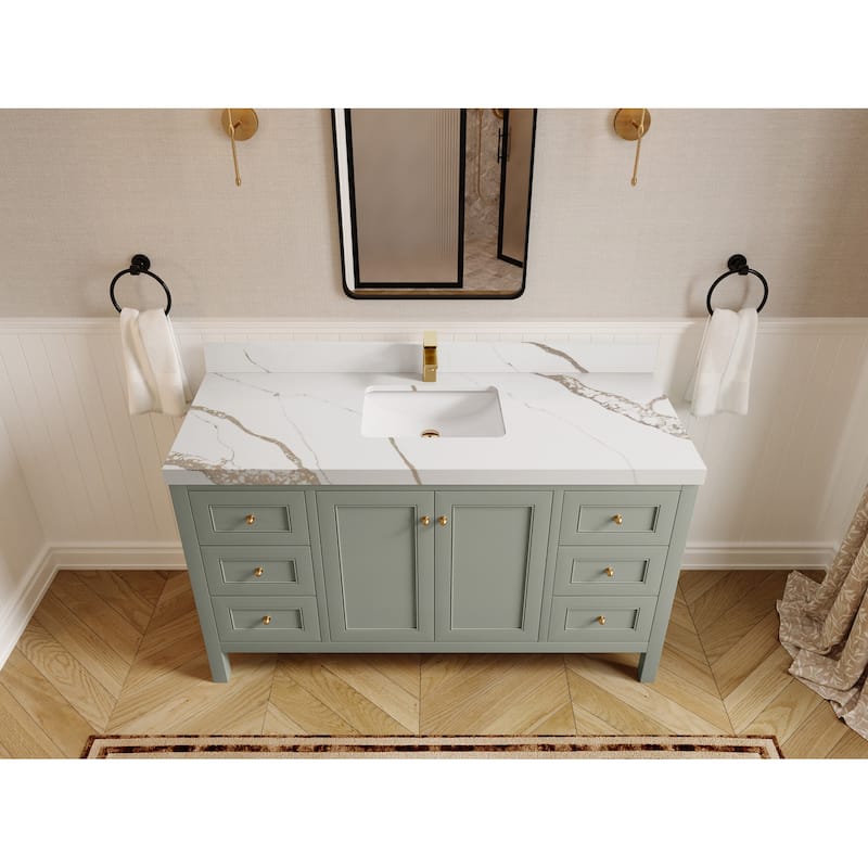 Willow Collections 60 in. W x 22 in. D Nashville Single Sink Bathroom Vanity with Countertop - 2"Calacatta Gold - Evergreen