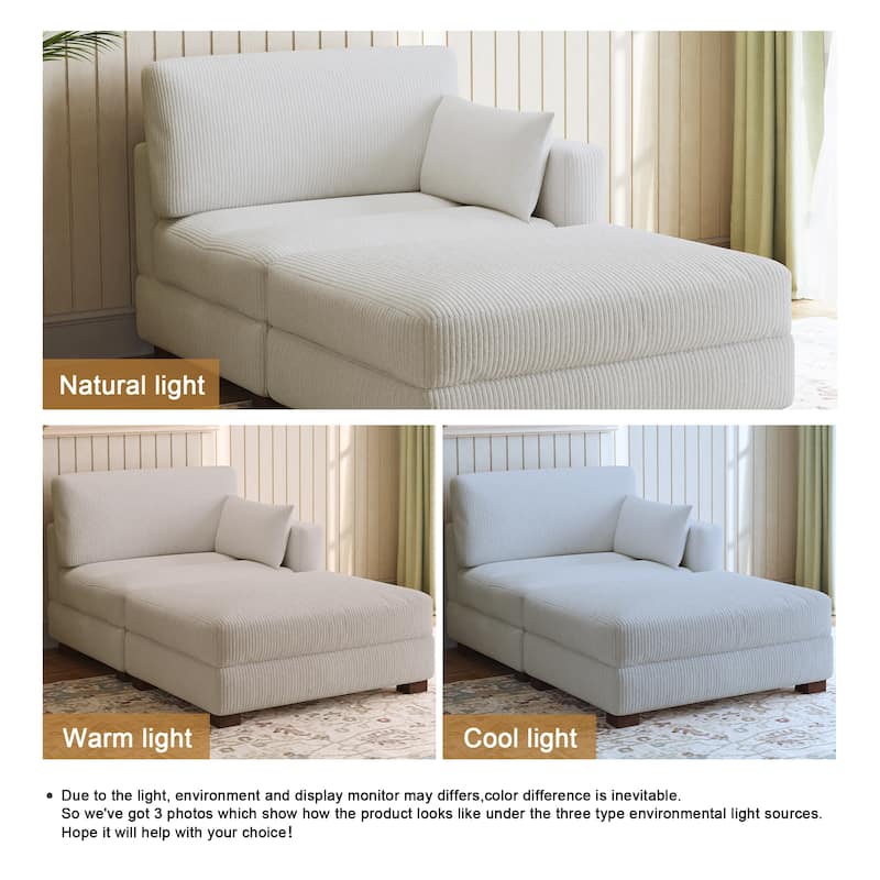 Modern Corduroy Upholstered Sectional Chaise Lounge with Ottoman