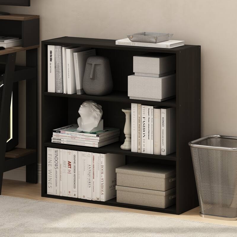 31.5 in. Tall Espresso Wood 3-Shelf Bookcase