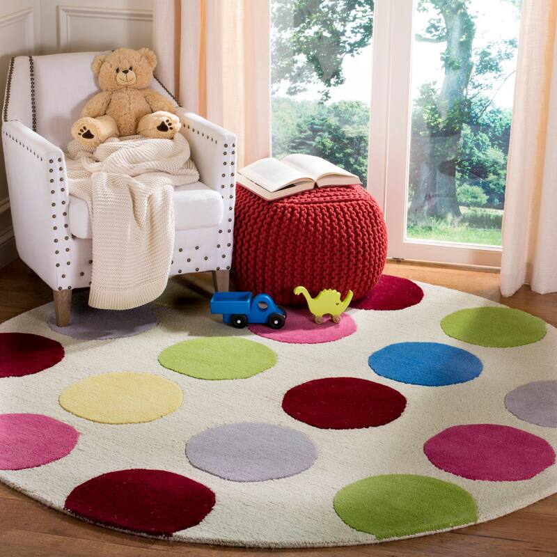SAFAVIEH Handmade Kids Zhane Wool Rug - 4' Round - Ivory/Multi