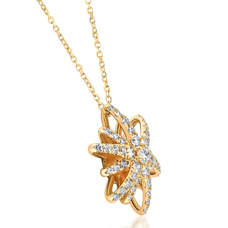 1Ct TW Round Cut Starburst Diamond Pendant Yellow Gold Lab Grown Necklace