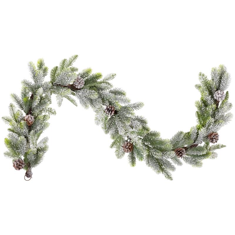 Flocked Pine and Pinecones Artificial Christmas Garland - 5.5' x 10" - Unlit
