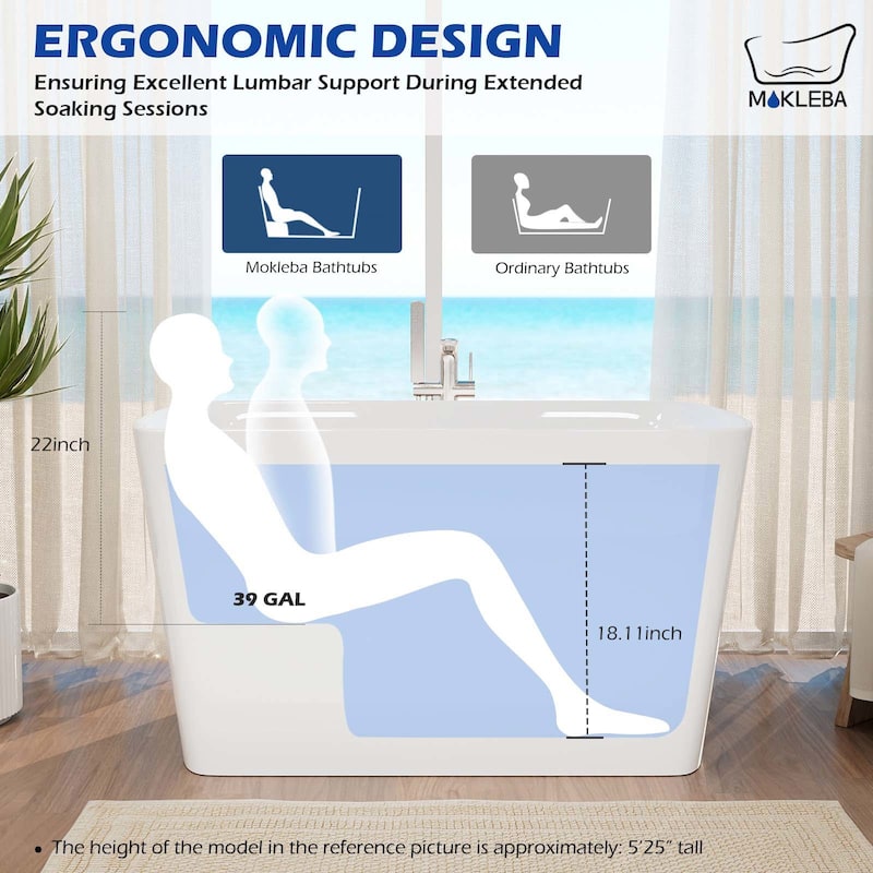 47 in. Acrylic Freestanding Flatbottom Japanese Soaking Bathtub Not-Whirlpool SPA Tub with Pedestal