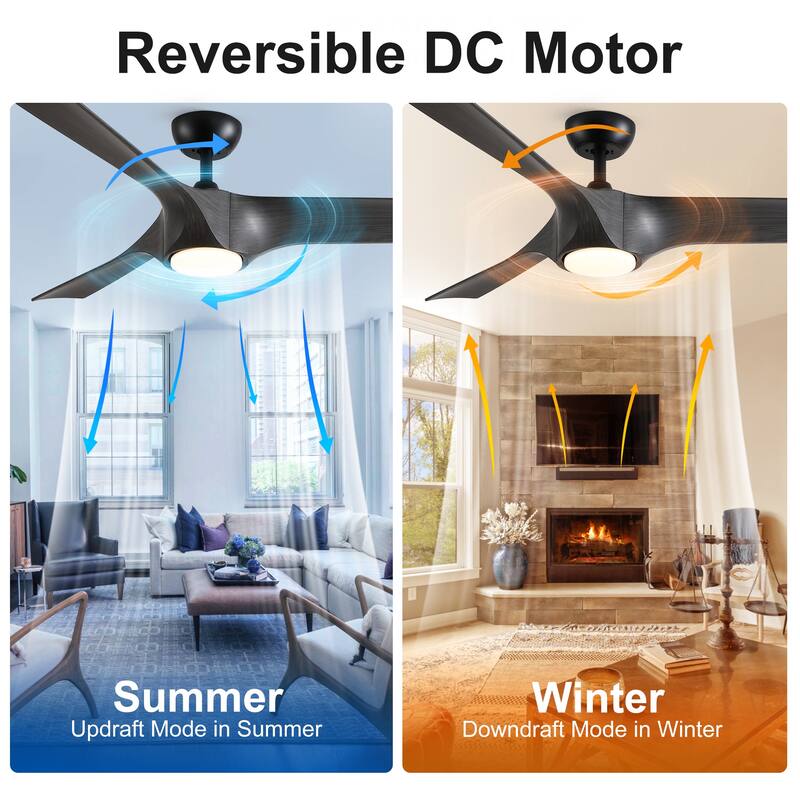 YUHAO 56 inch 6 Speed Quiet DC Motor Indoor Matte White Ceiling Fans with Lights and Remote Control