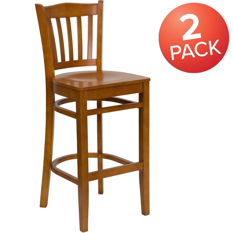 2Pk Vertical Slat Back Wood Restaurant Barstool - Hospitality Seating - Cherry Wood Seat/ Cherry Wood Frame