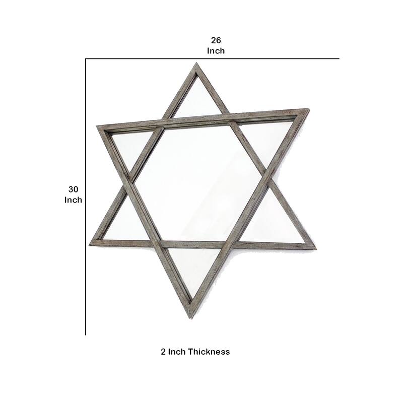 Transitional Wooden Wall Mirror with Hexagram Shape Design, Brown