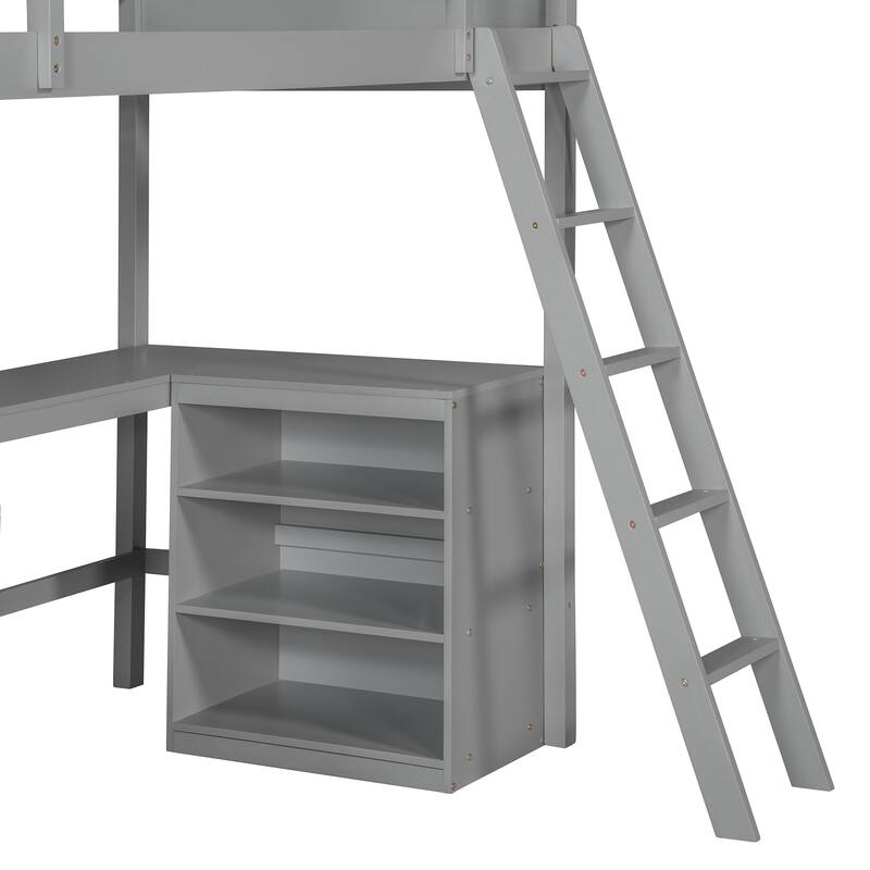 Twin size Loft Bed with Shelves and Desk