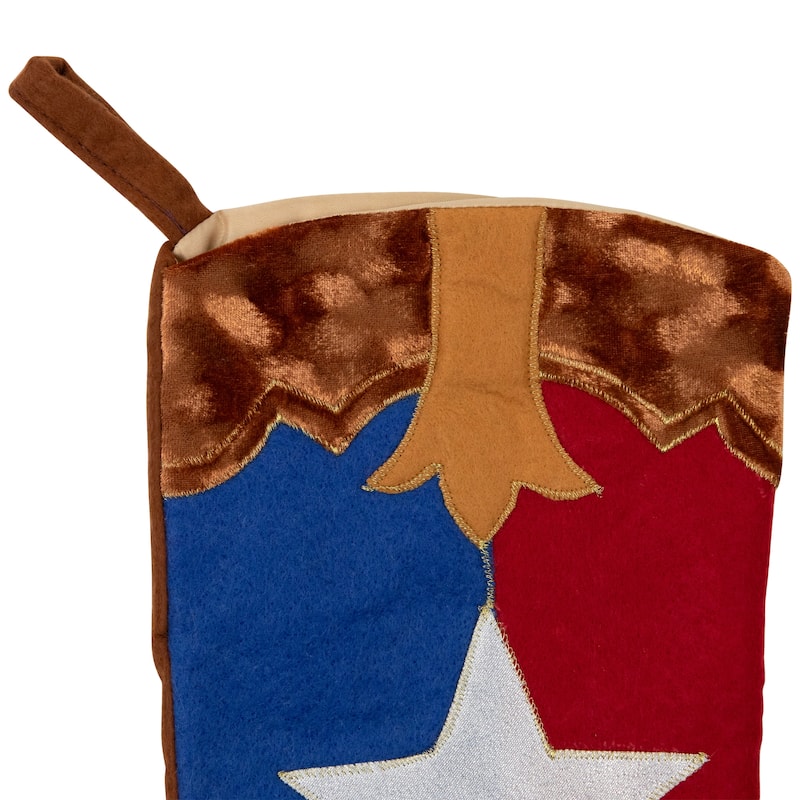 18.5" Brown and Red Texas Flag Cowboy Boot Christmas Stocking