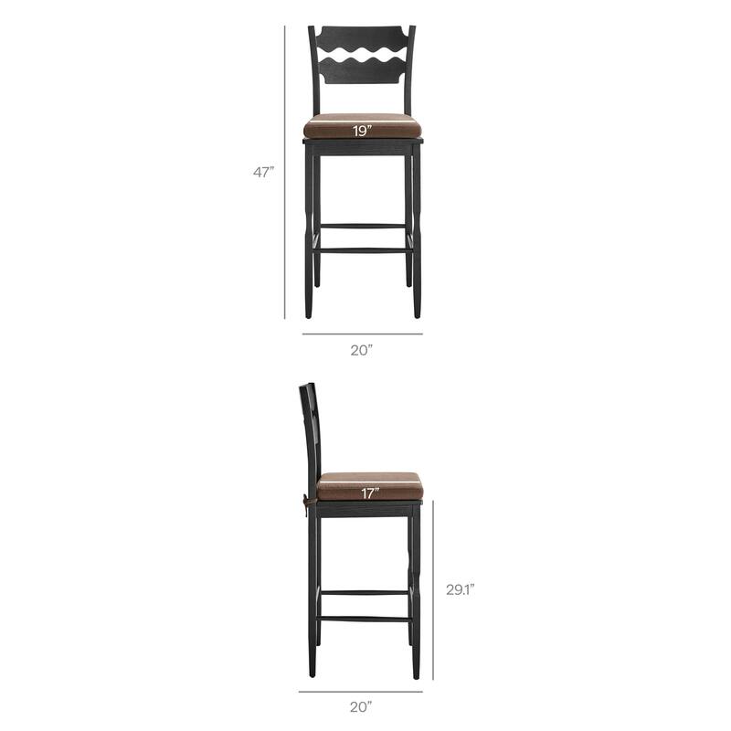 Jax Oak Wood Bar Stool With Wavy Razor Back and Cushion