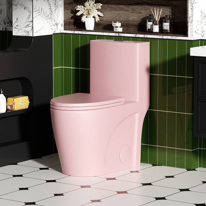 1.1/1.6 GPF Tornado Flush One-Piece Toilet,Siphonic S-trap 12",Elongated Bowl with Soft Close Seat,Chair Seat ADA Height 17"