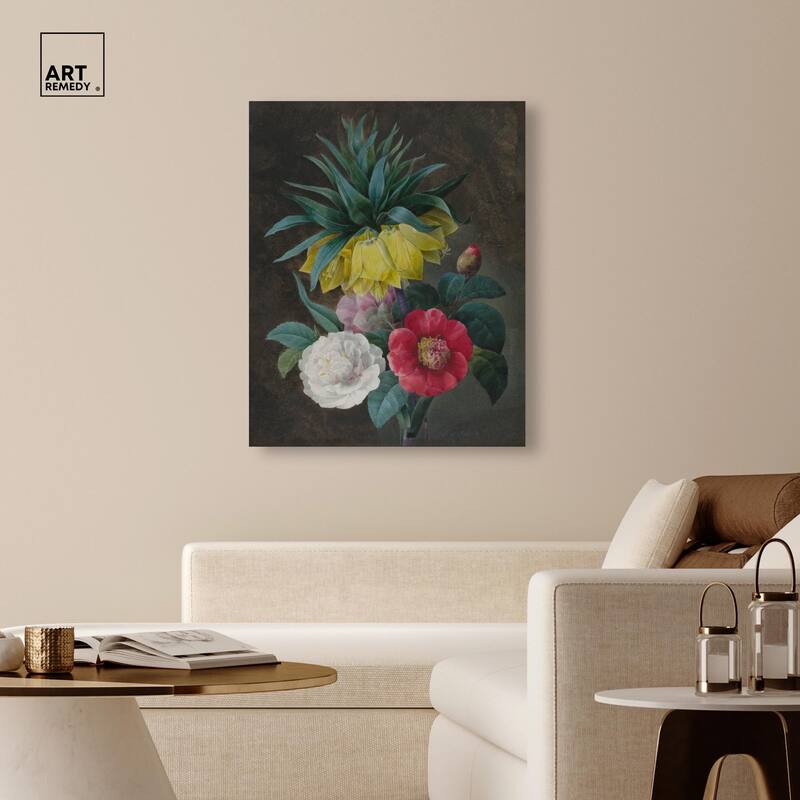 Four Peonies and a Crown Canvas by Art Remedy, Gallery Wrapped