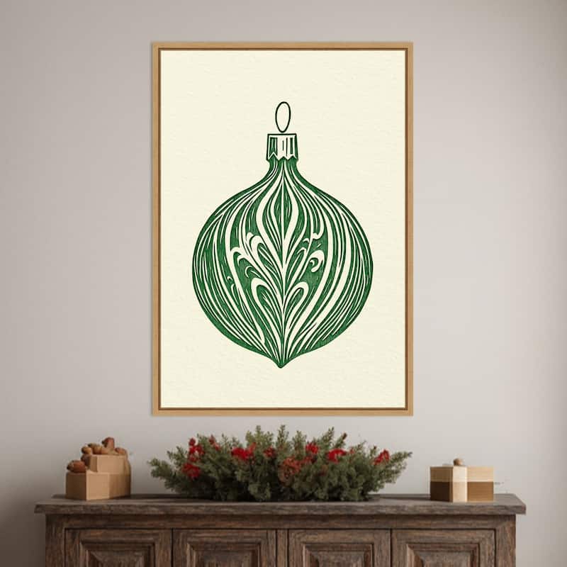 Woodcut Bauble by Pictufy Studio (23 x 33 in.), Framed Canvas Wall Art Print - Sylvie Natural