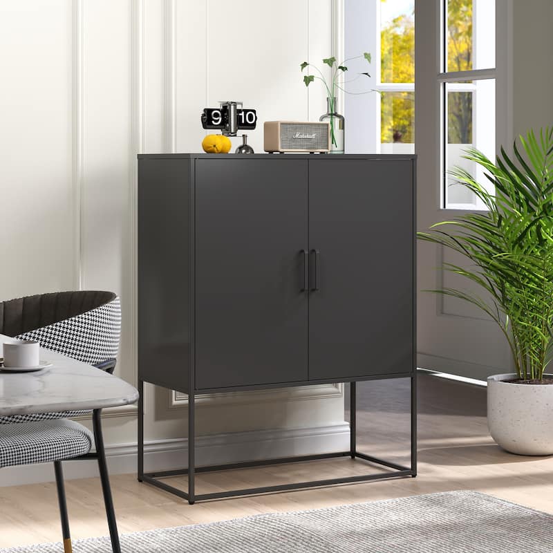 Steel Storage Cabinet with Adjustable Shelves,Free Standing Accent Cabinet with Magnetic Doors,Heavy Duty Buffet Sideboard