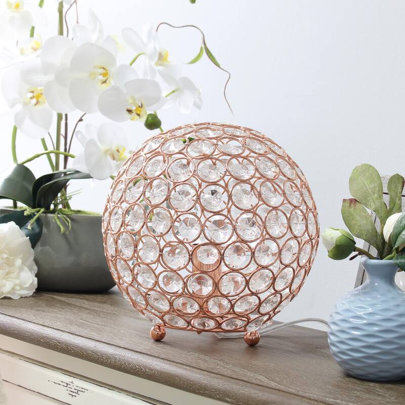 8 in. Rose Gold Finish Table Lamp, Round Lamp for End and Side Table