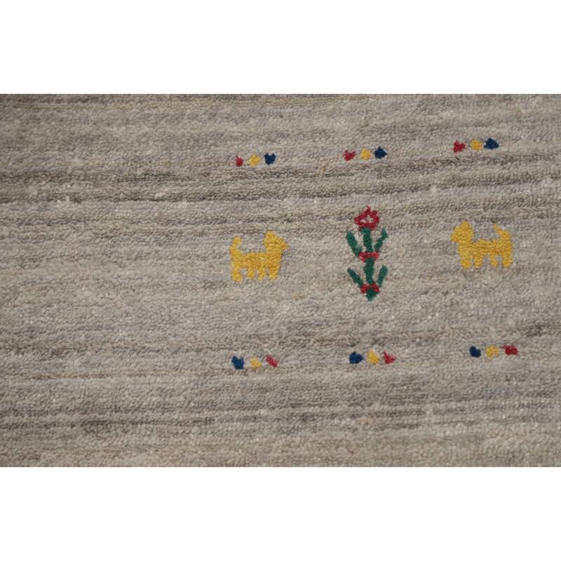 Hand Knotted Oriental Viscose Silk Carpet Tribal Animal Pictorial Beige & Ivories Gabbeh Area Rug - 8' 9'' X 8' 9''