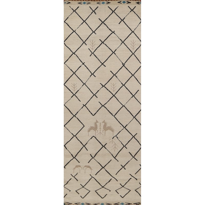Moroccan Oriental Runner Rug Handmade Wool Carpet - 4'1"x 13'4"