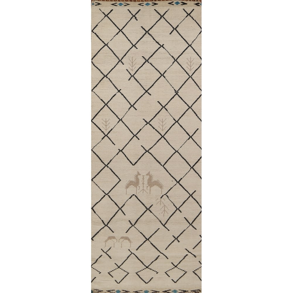 Moroccan Oriental Runner Rug Handmade Wool Carpet - 4'1"x 13'4"