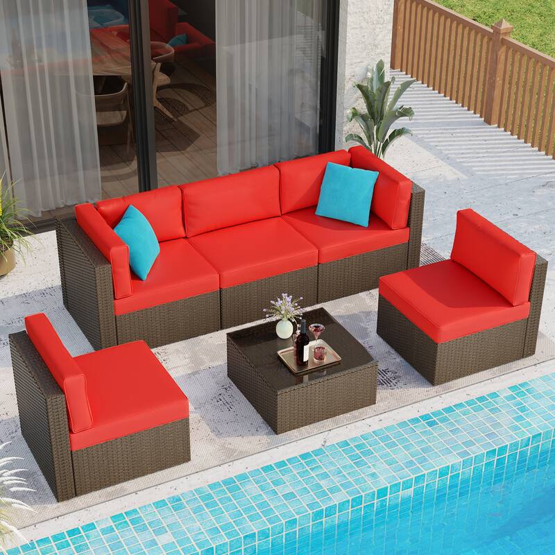 Futzca 6 Piece Patio Furniture Conversation Set with Pillow - Red