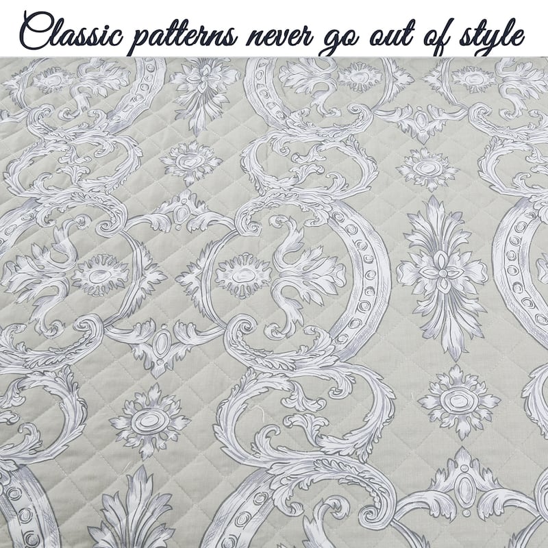 Cozy Line Gray Taupe Beige Floral Majesty Medallion Polyester Quilt Bedding Set