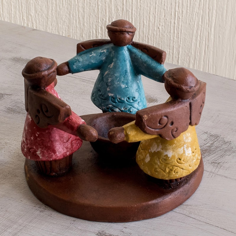 Novica Handmade Angel Ceremony Ceramic Tealight Candleholder