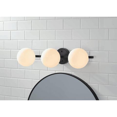 3-Light Frosted Globe Glass Bathroom Vanity Light Black, 3 T6 Bulb Included