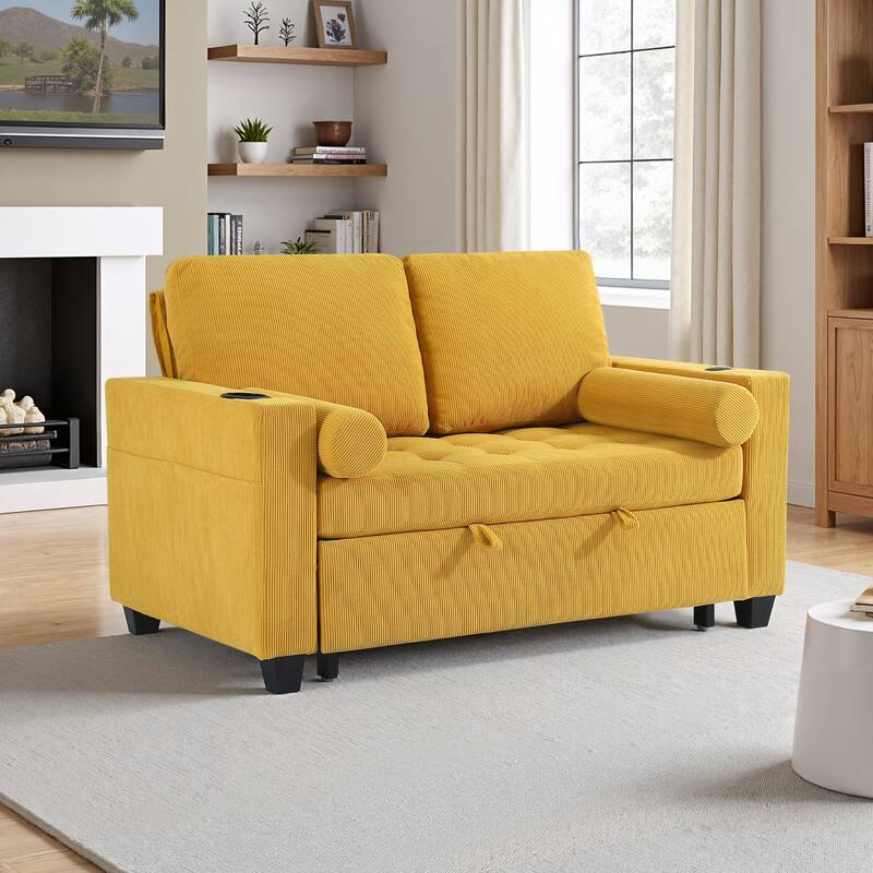 Corduroy Pull-Out Chair Bed Adjustable Recline Convertible Sleeper Sofa
