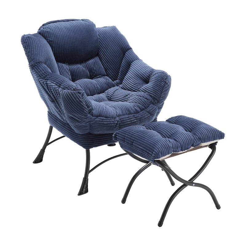 Modern Lounge Accent Chair with Armrests and a Side Pocket - Blue