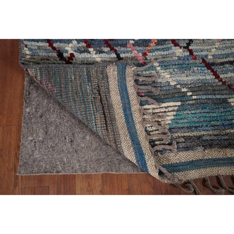 Stripe Moroccan Style Area Rug Hand-Knotted Abstract Wool Carpet - 5'0"x 9'4"