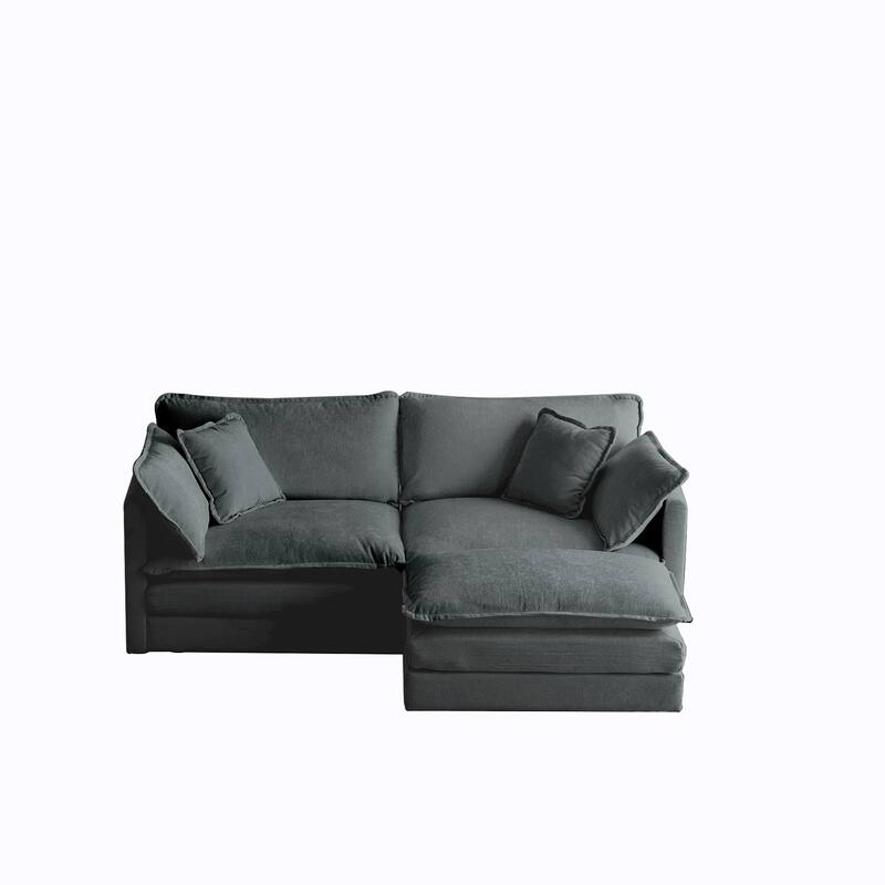 GDFStudio - Pawn Chenille L-Shaped 2 Seater Sofa with 1 Ottoman with Pillow