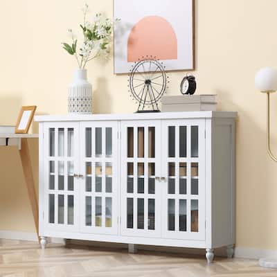 HOMCOM Modern Kitchen Sideboard, Buffet Cabinet with Storage, 4 Glass Doors, Adjustable Shelves for Living Room, Bedroom - N/A