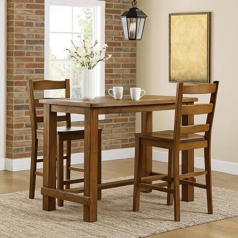 Bar Height Table, 60 Inch Rectangular Top, Thick Block Legs, Brown