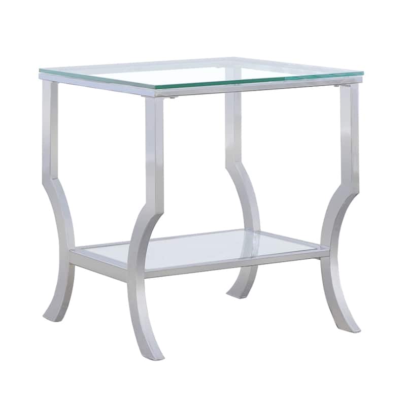 Saide Square Glass Top Side End Table Chrome - Chrome and Clear - Glass