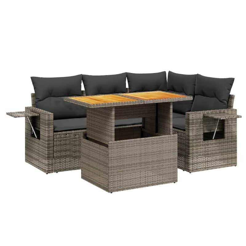 vidaXL Patio Sofa Set with Cushions Table and Storage Seats 5 Piece Poly Rattan - 21.7 x 39.4 x 28.7