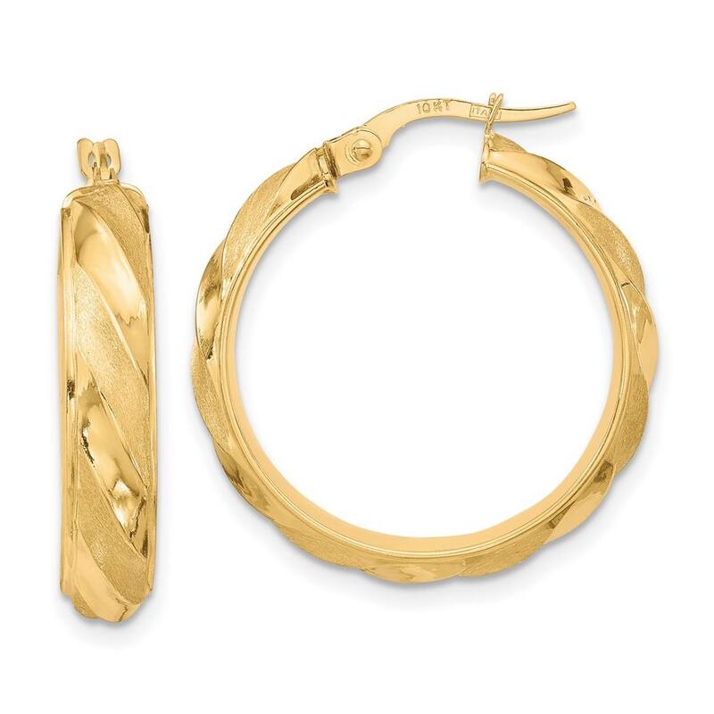 Curata 10k Yellow Gold Polished Textured Twisted Hoop Earrings - 27.25x24.65mm
