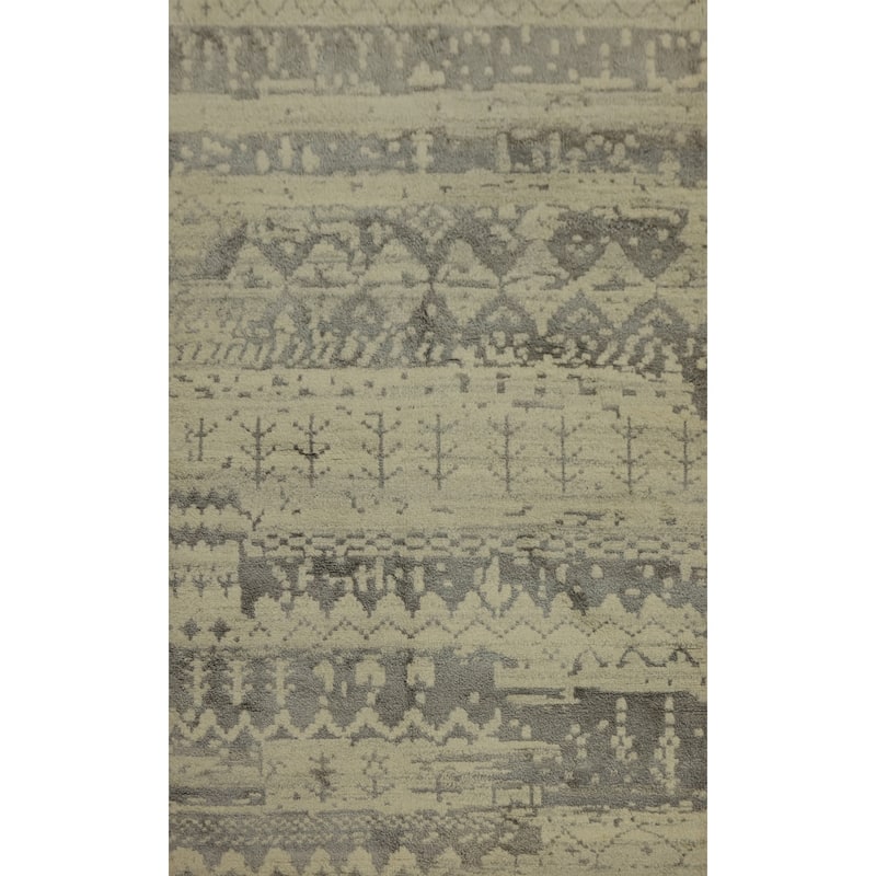 Hand-knotted Modern Wool Beige Geometric Area Rug Oriental Carpet - 7' 7'' X 4' 10''