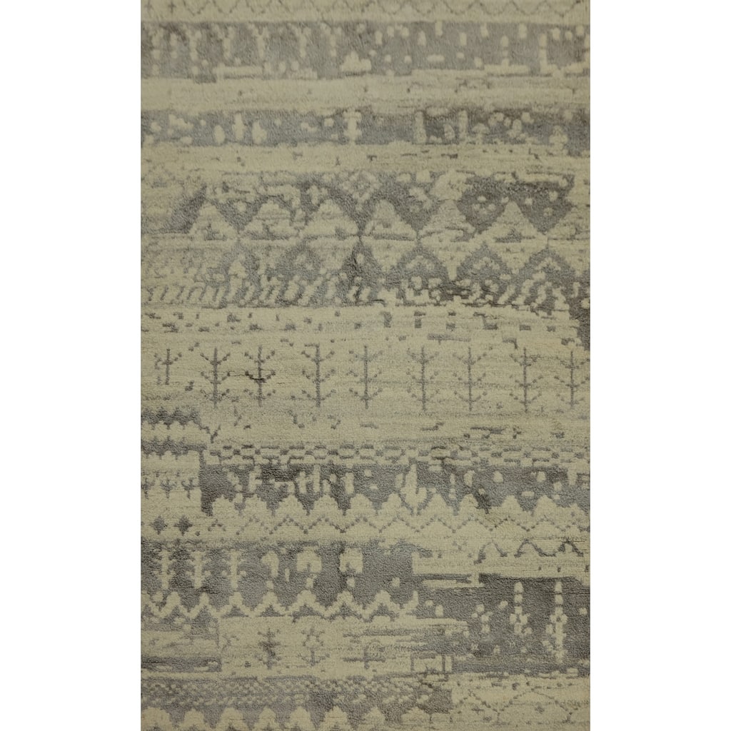 Hand-knotted Modern Wool Beige Geometric Area Rug Oriental Carpet - 7' 7'' X 4' 10''