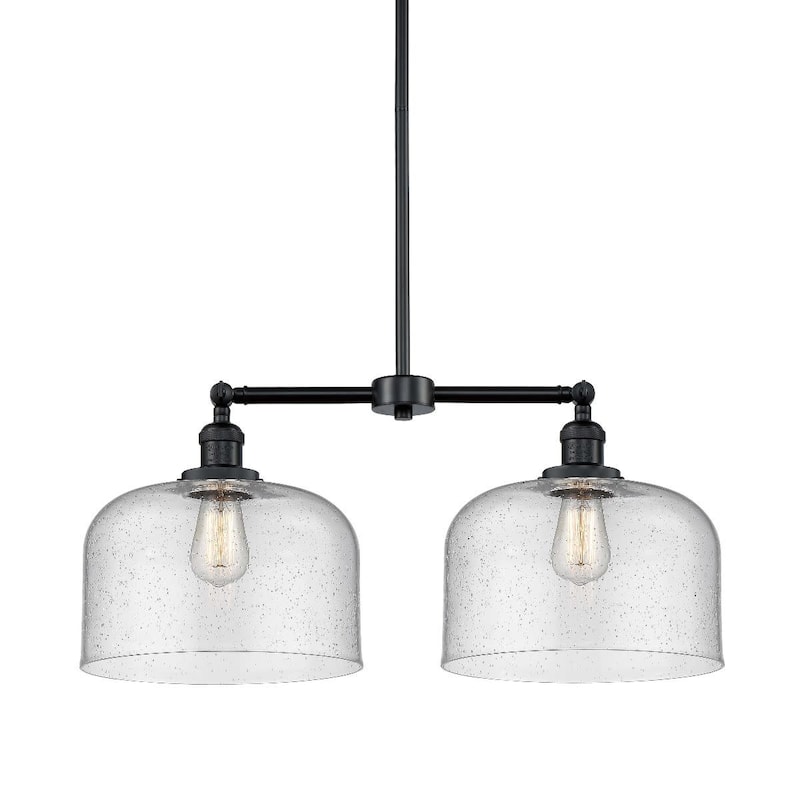 Innovations Lighting X-Large Bell 2 Light 21" Wide Linear Chandelier - Matte Black / Seedy