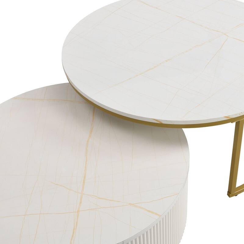 31.5" Round Nesting Coffee Table Fluted with Drawer
