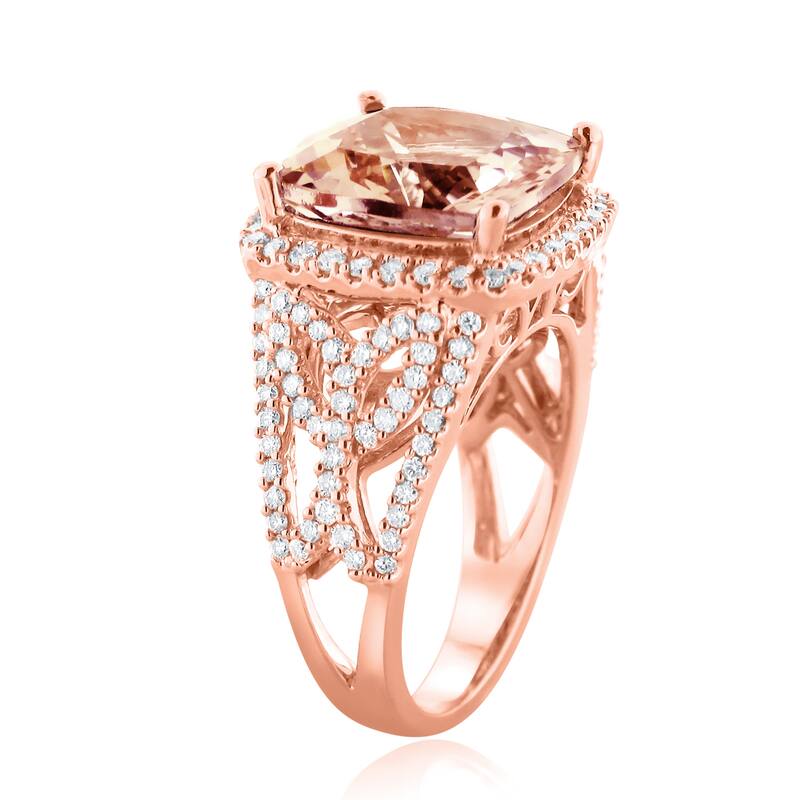 Auriya 6 1/5ct Cushion-cut Morganite 7/8ctw Halo Diamond Engagement Ring 10K Rose Gold