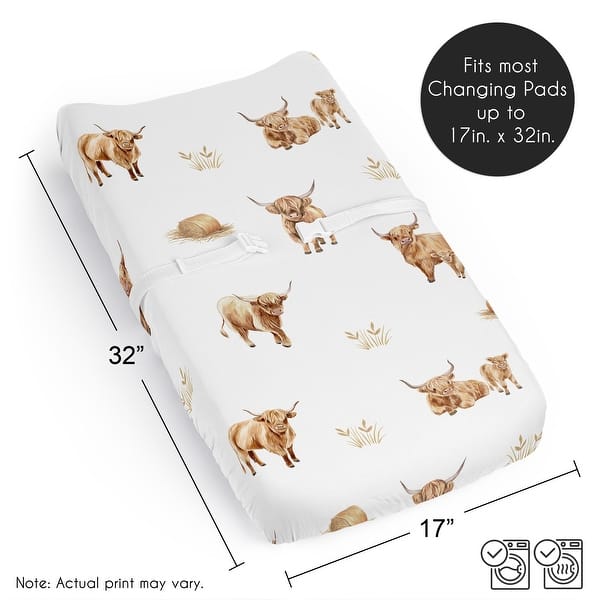 Sweet Jojo Designs Boho Highland Cow Boy, Girl, Gender Neutral Changing Pad Cover Sheet -Farm Animal Watercolor Rustic Farmhouse