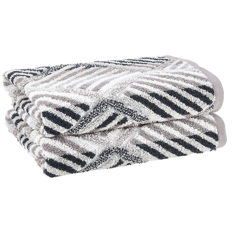 Violet Linen LimeStone Diamond Geometric Pattern, 100% Cotton Jacquard Fashion Towel, 20" X 30", Black, Hand Towels, Set of 2