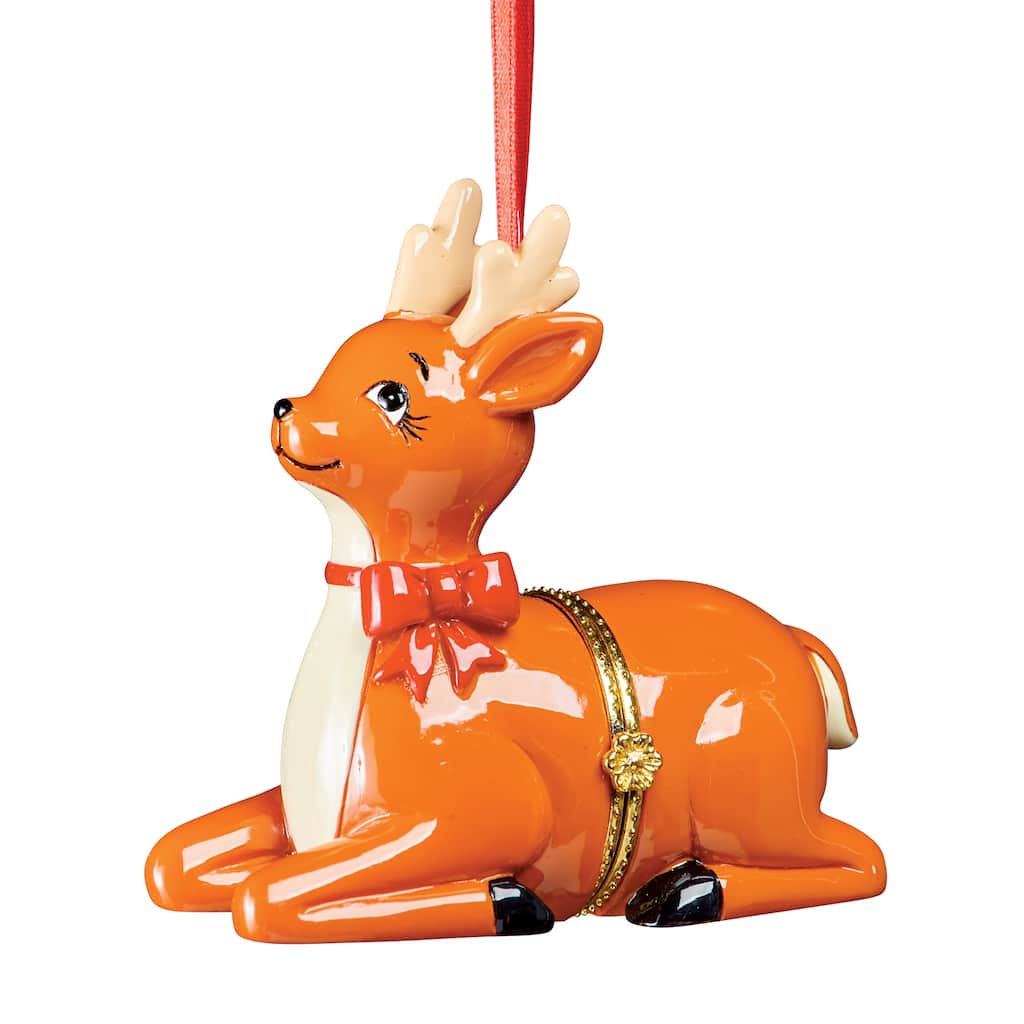 Hand Painted Holiday Trinket Box Ornament - 5.000 x 3.800 x 3.250