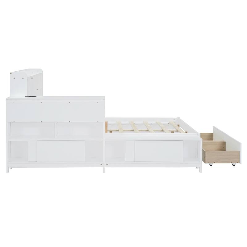 Gray Full Size Platform Bed with Integrated Desk, Nightstand, Storage Drawers & USB Ports - Multi-functional Design