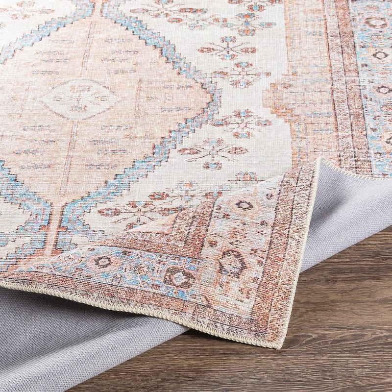 Hauteloom Moora Living Room, Bedroom Machine Washable Area Rug - Aqua, Black, Blush - 2' x 2'11"